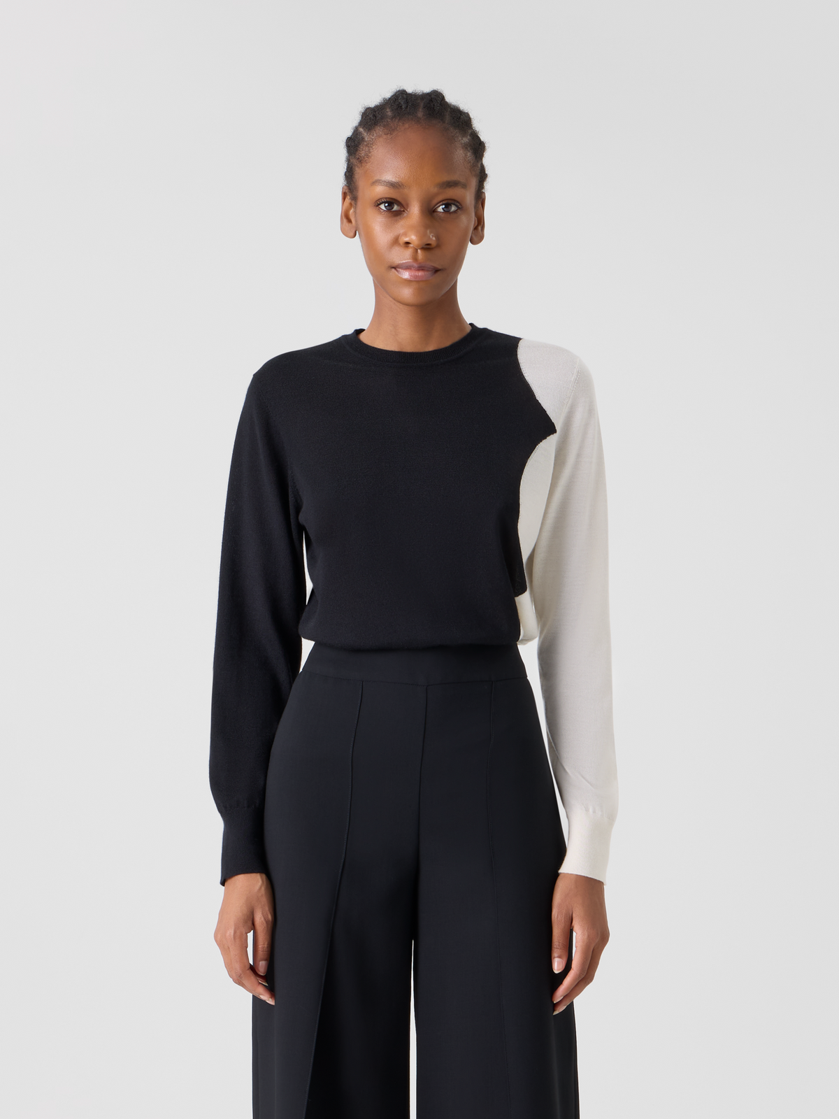 Designer Langarm-Pullover aus Kaschmir-Seide mit Cloud-Intarsie - Schwarz #editorial