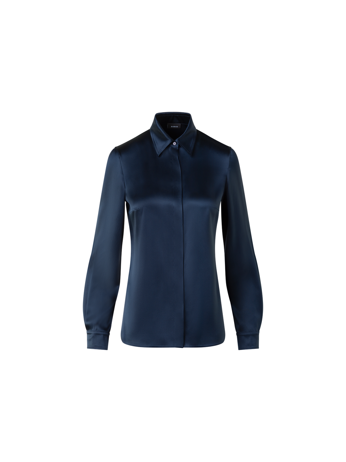 Designer Stretch-Seidensatin Hemdbluse - Dunkelblau - Blau