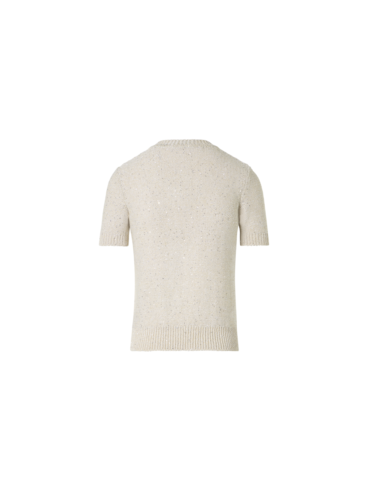 Designer Kurzärmliger Leinen-Baumwoll-Pullover mit Pailletten - Beige