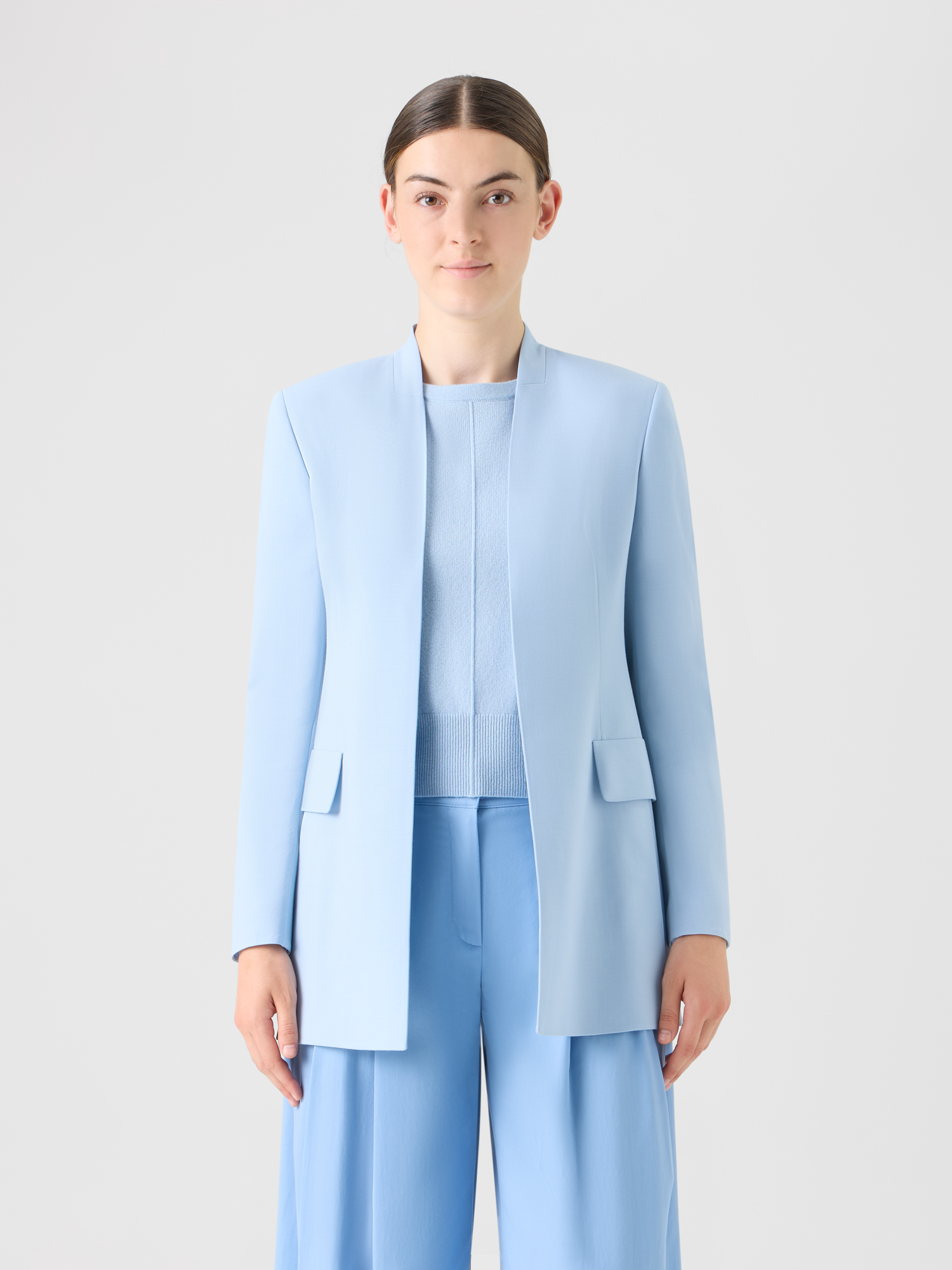 Designer Alvar Jacke im Cardigan-Stil aus Woll-Doubleface - Blau 