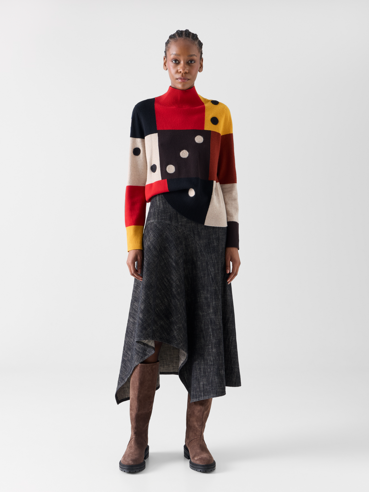 Designer Wolle-Kaschmir Pullover mit Dice Intarsia - Bunt 