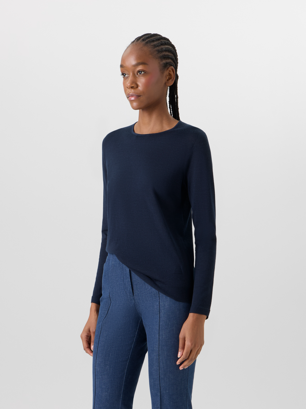 Designer Langärmeliger Strickpullover aus Kaschmir-Seide - Blau #editorial