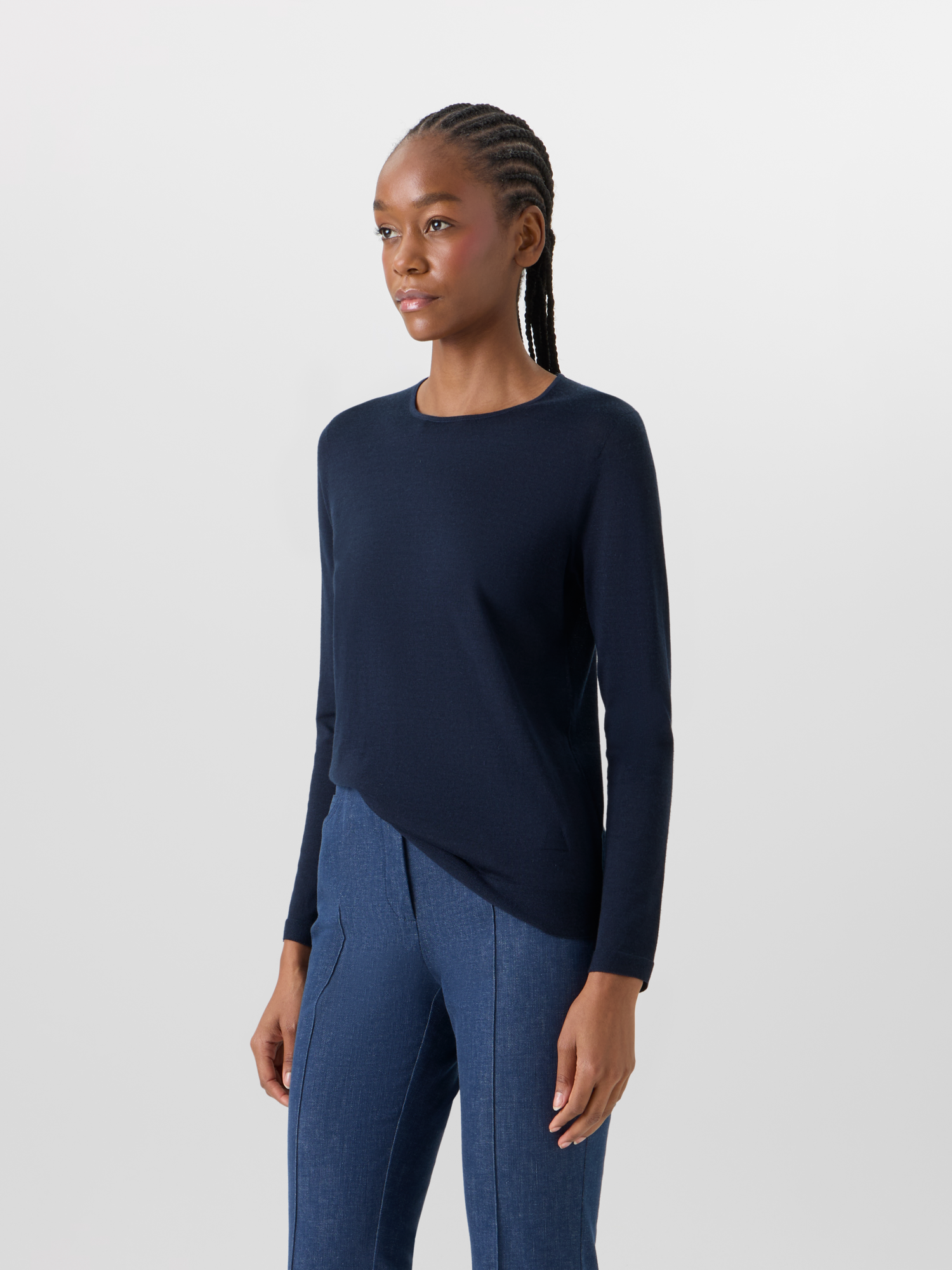 Designer Langärmeliger Strickpullover aus Kaschmir-Seide - Blau 