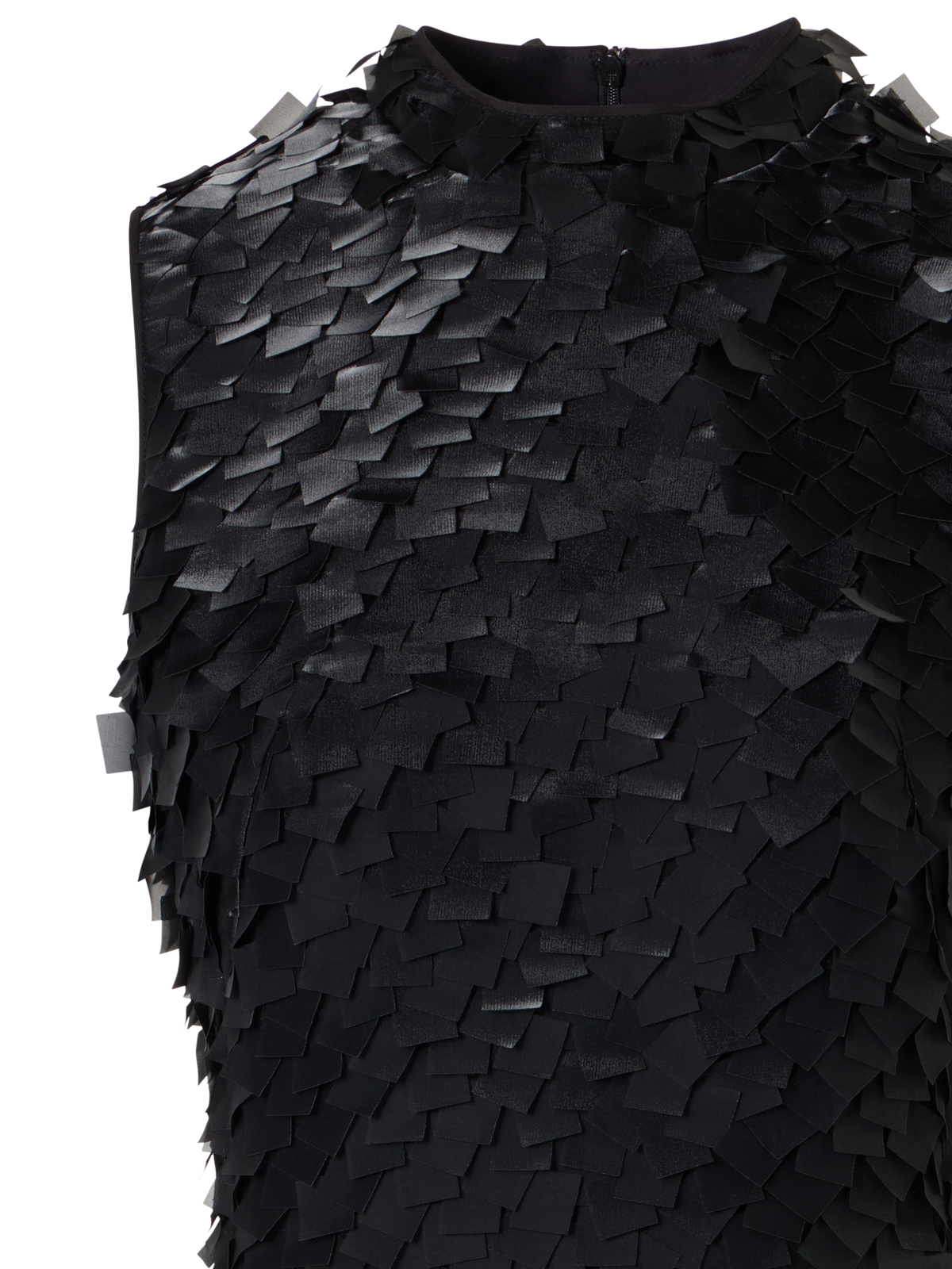 Designer Ärmelloses Etuikleid in Layered Organza Tiles - Schwarz