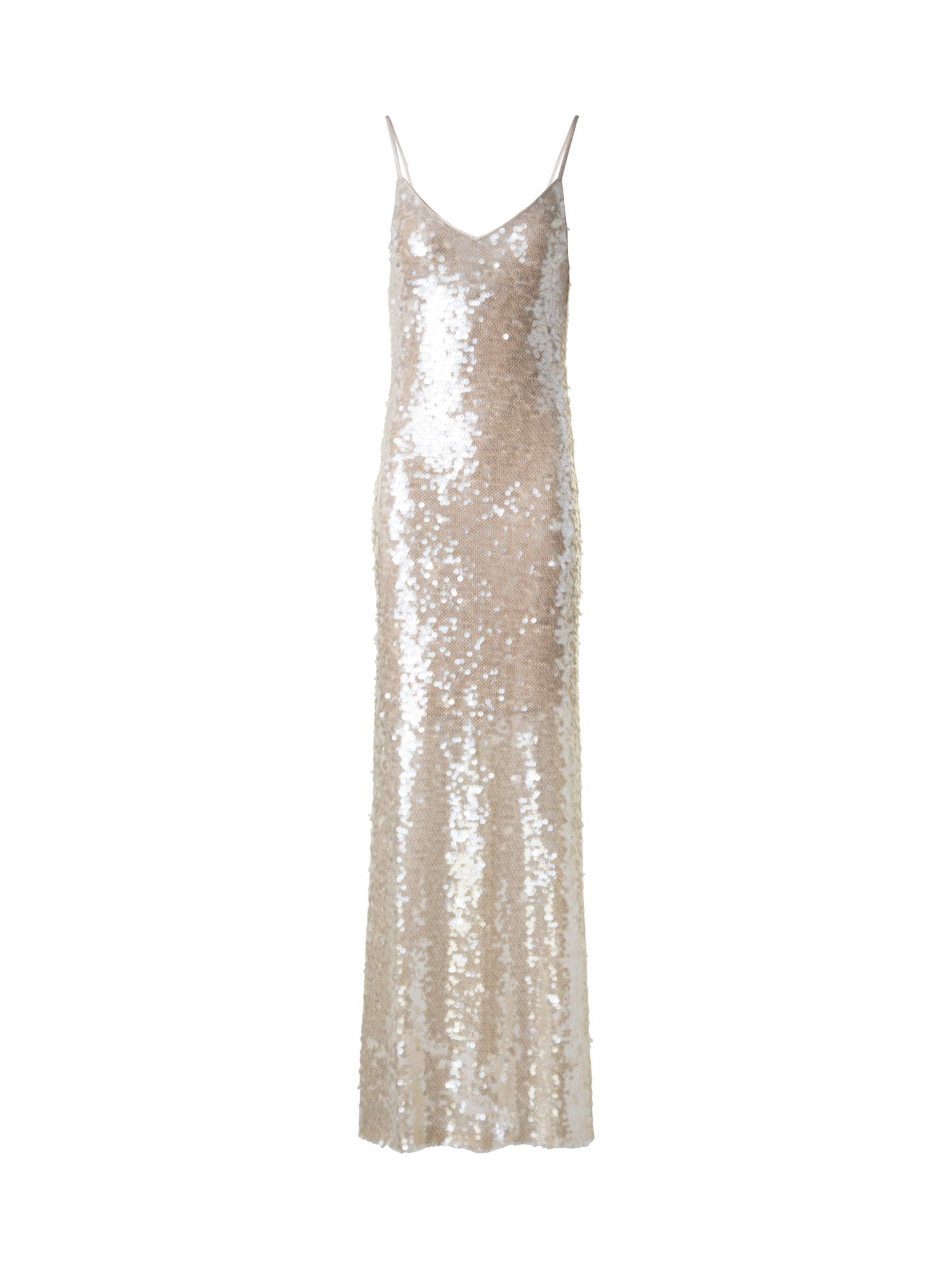 Designer Langes Abendkleid mit Allover Pailletten - Beige