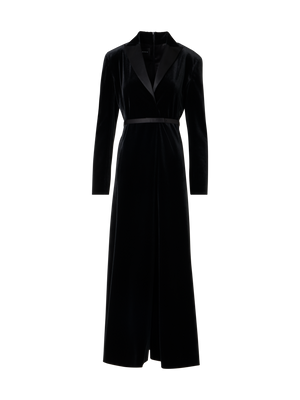 Designer Midikleid aus Samt mit Satin-Revers - Schwarz