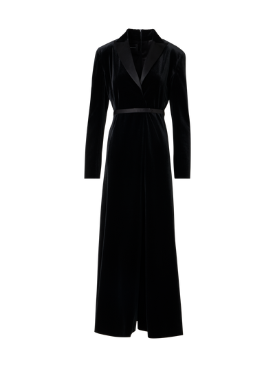 Designer Midikleid aus Samt mit Satin-Revers - Schwarz