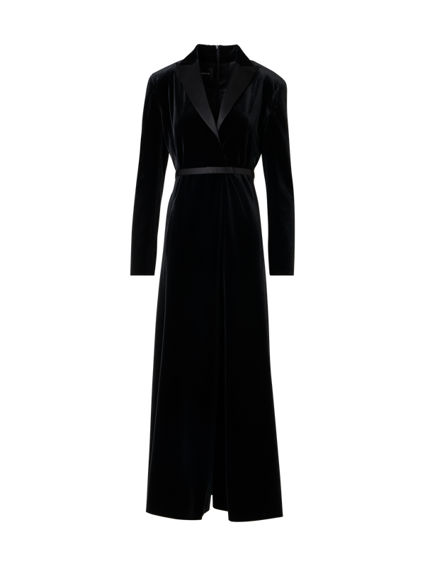 Designer Midikleid aus Samt mit Satin-Revers - Schwarz