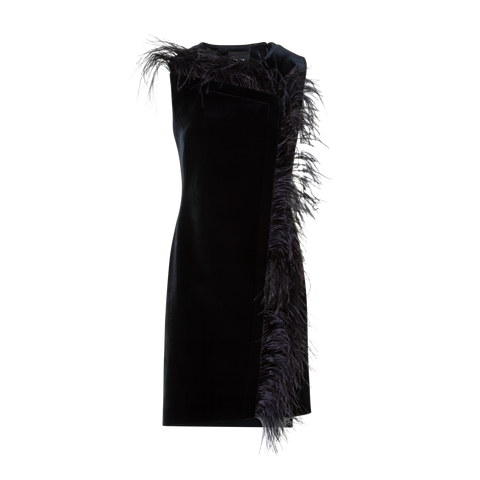 Kurzes Samt Neopren Kleid mit Federbesatz