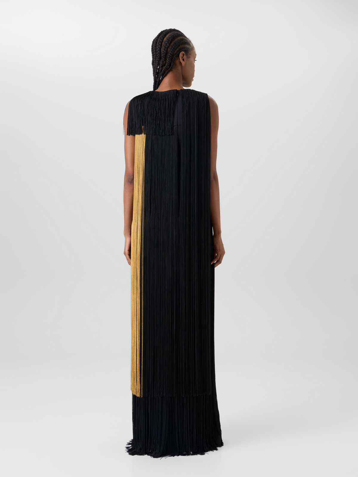Designer Robe aus Seide mit Oro Lienzo Maxi-Fransen - Schwarz - Bunt - Gold #editorial