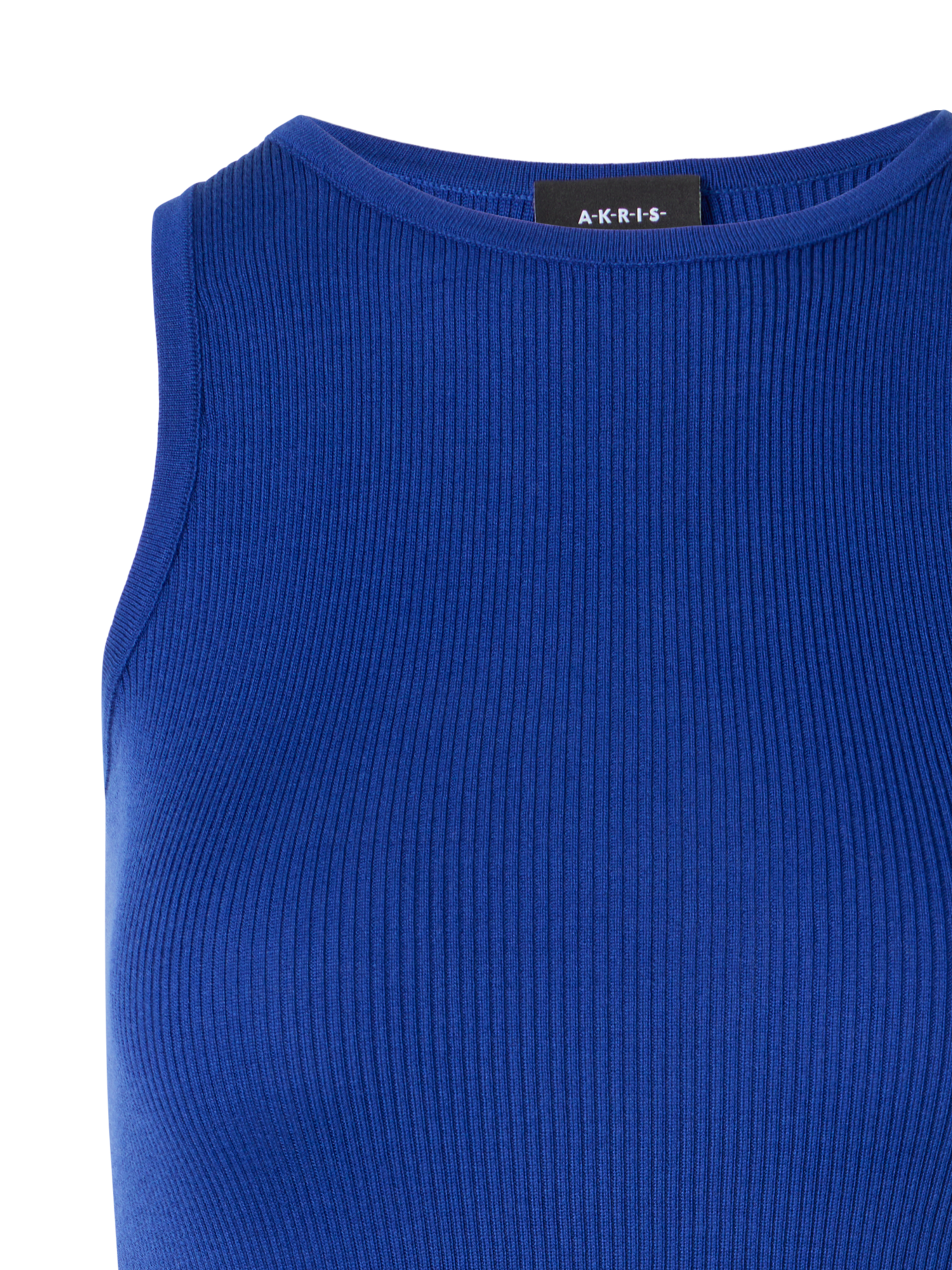 Designer Ärmelloses geripptes Seidenstrick-Top - Blau