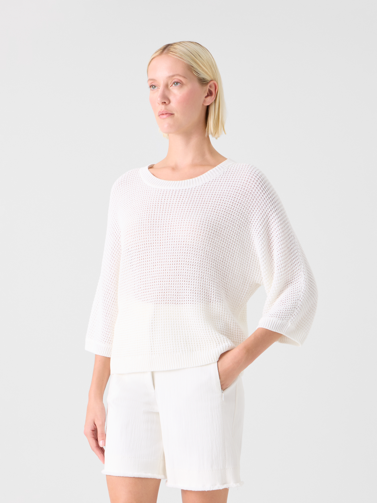 Designer Lässiger kastiger Strickpullover aus Leinen-Baumwolle - Weiss #editorial