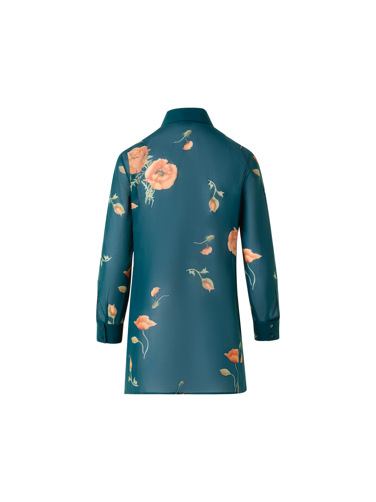 Designer Baumwoll-Tunika-Bluse mit Anemone Druck - Grün - Bunt