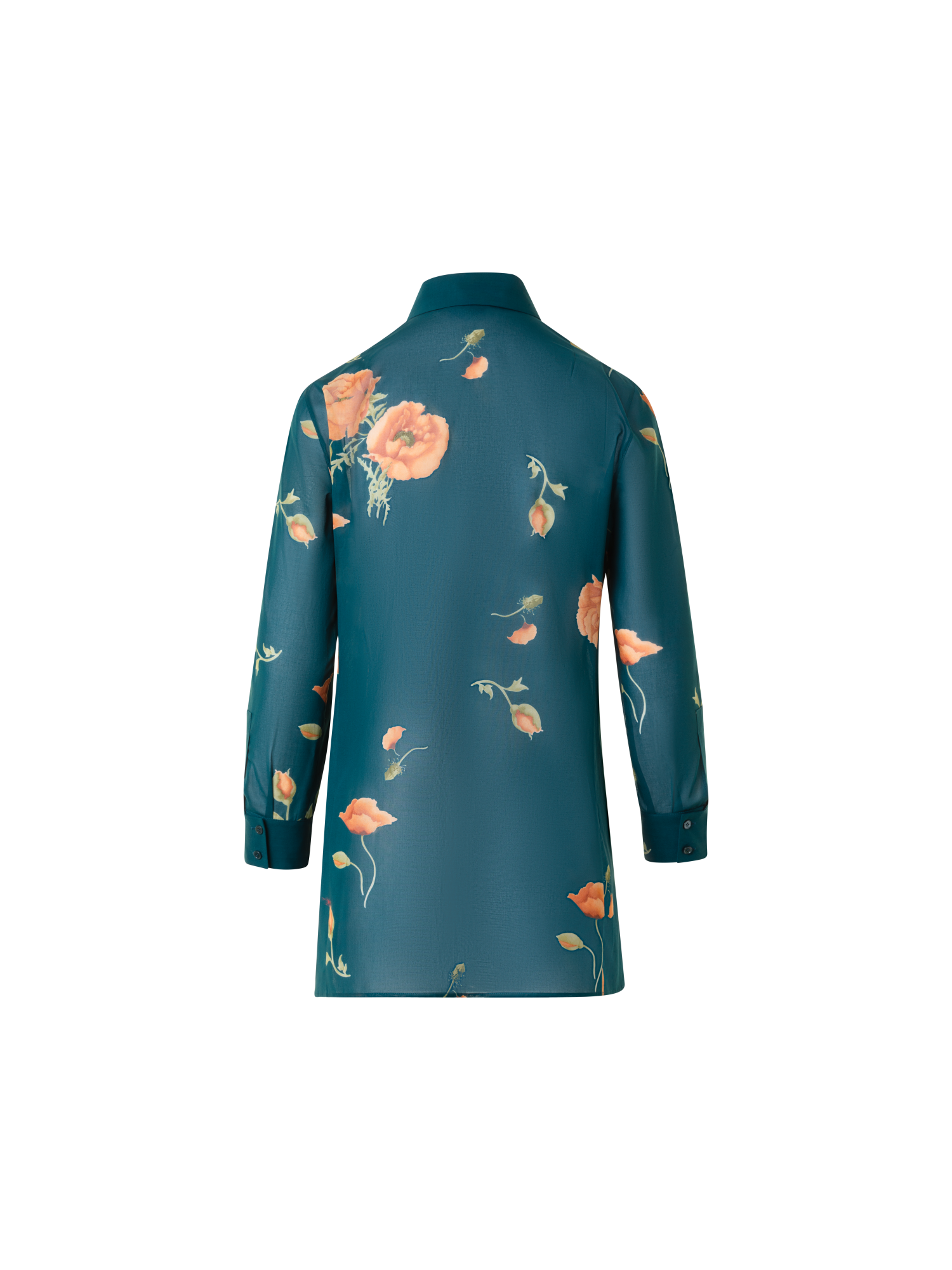 Designer Baumwoll-Tunika-Bluse mit Anemone Druck - Grün - Bunt