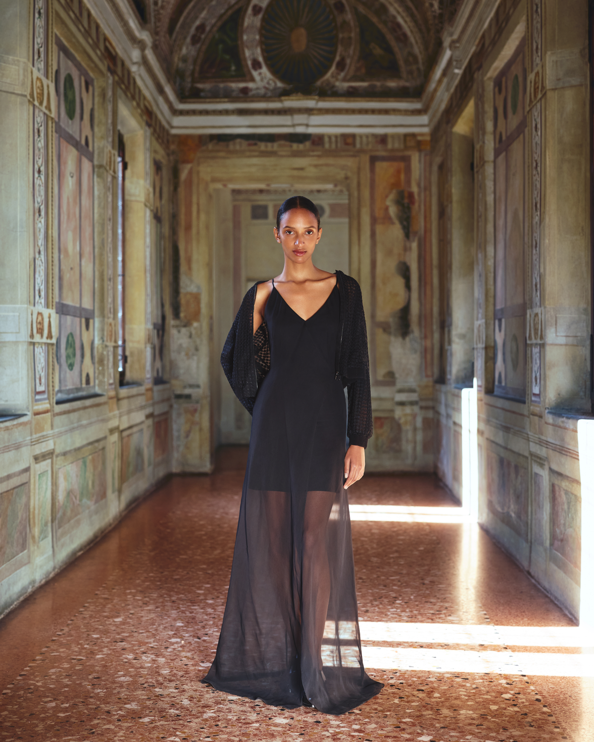 Designer Doppellagiges Abendkleid aus Seide - Schwarz