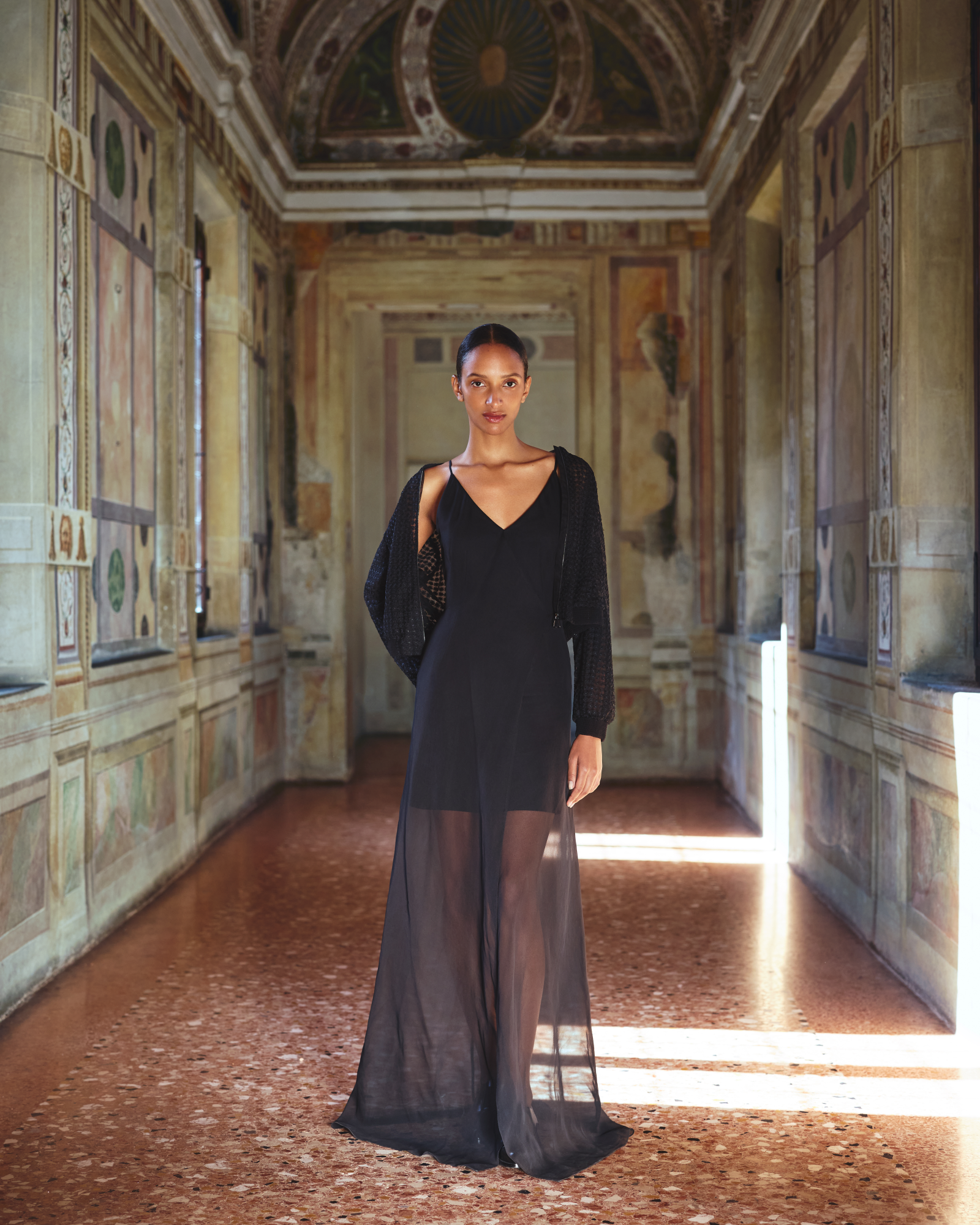 Designer Doppellagiges Abendkleid aus Seide - Schwarz