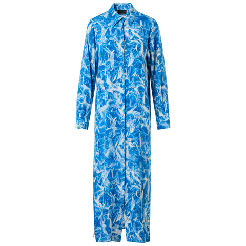 Midi-Tunikakleid aus Seiden-Crêpe mit Whitecaps-Print