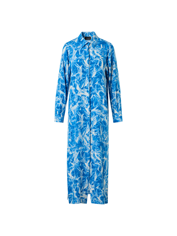 Designer Midi-Tunikakleid aus Seiden-Crêpe mit Whitecaps-Print - Blau - Ecru