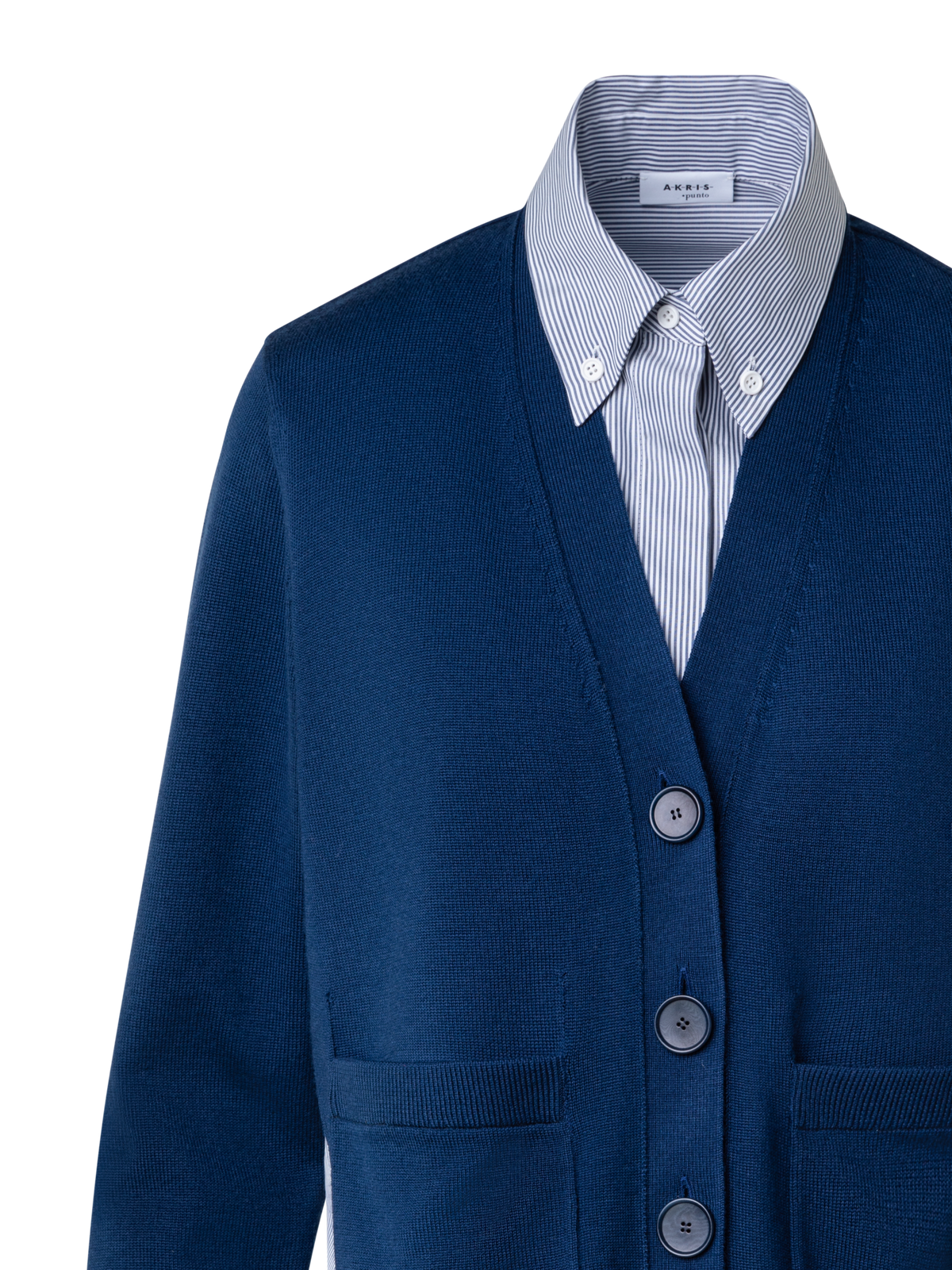 Designer Strickjacke und Bluse im Trompe-L'Oeil-Stil - Dunkelblau - Blau - Bunt