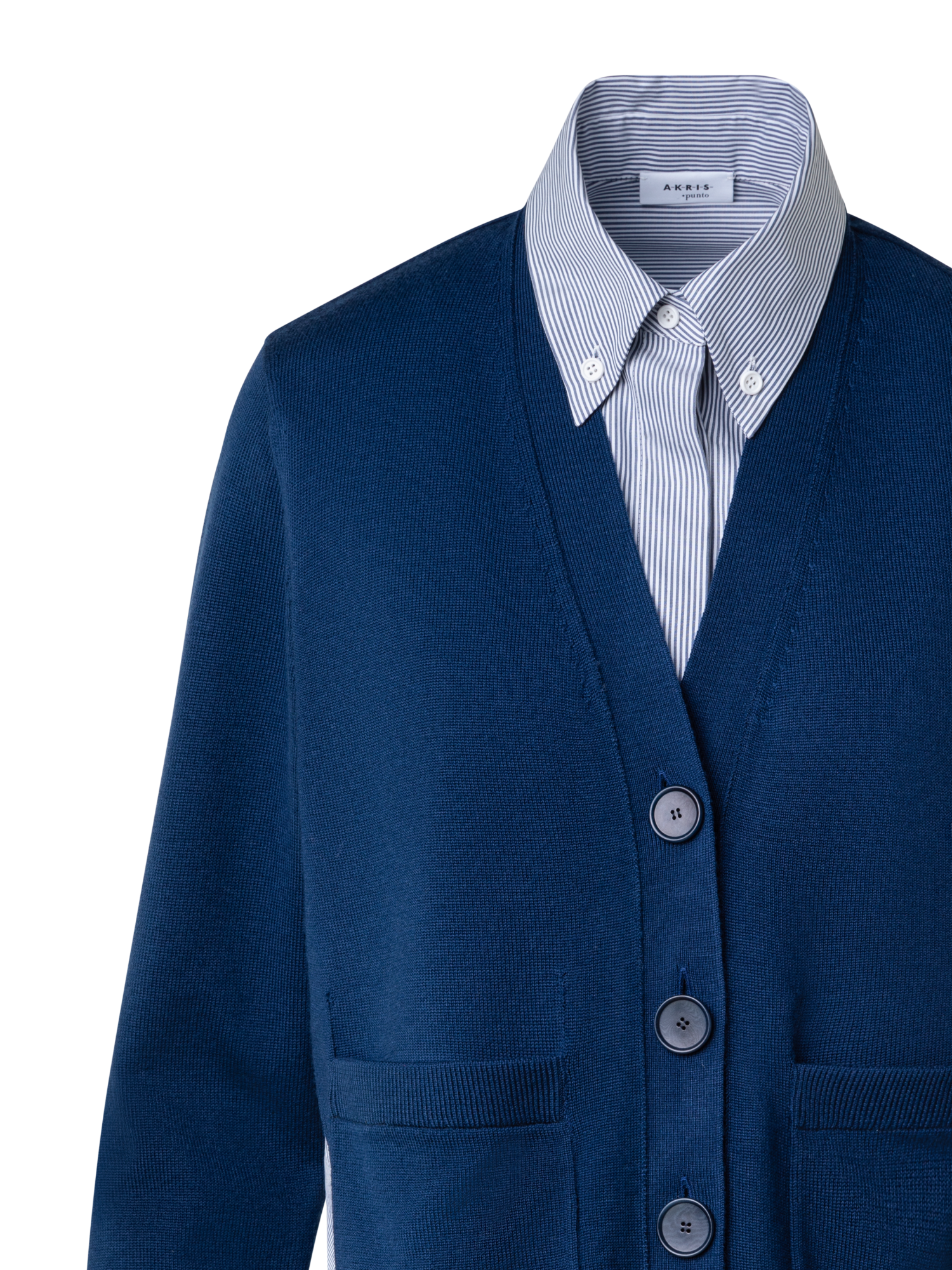 Designer Strickjacke und Bluse im Trompe-L'Oeil-Stil - Dunkelblau - Blau - Bunt