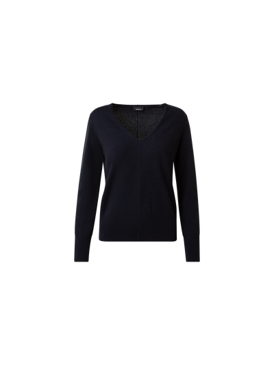Designer 100% Kaschmir-Pullover mit V-Ausschnitt - Dunkelblau - Blau
