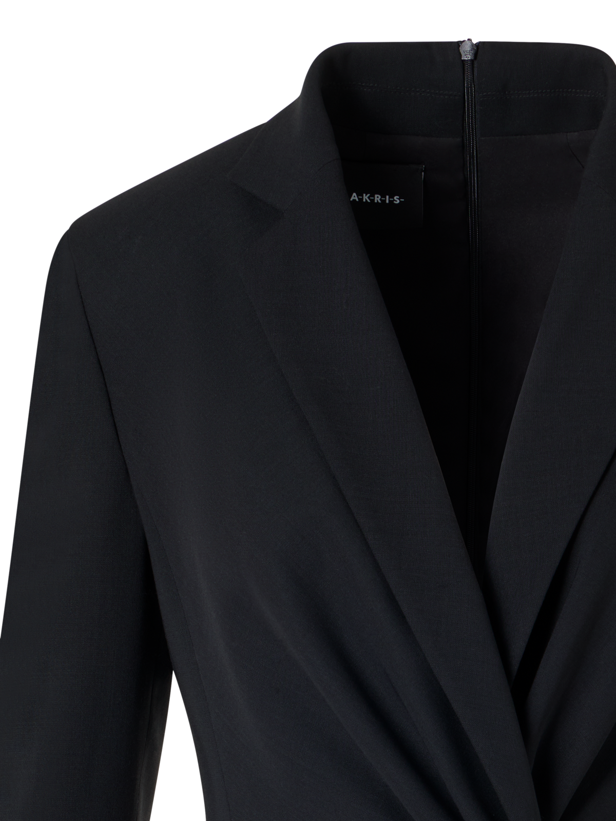 Designer Kleid aus Woll-Double-Face mit Knoten-Taille - Schwarz
