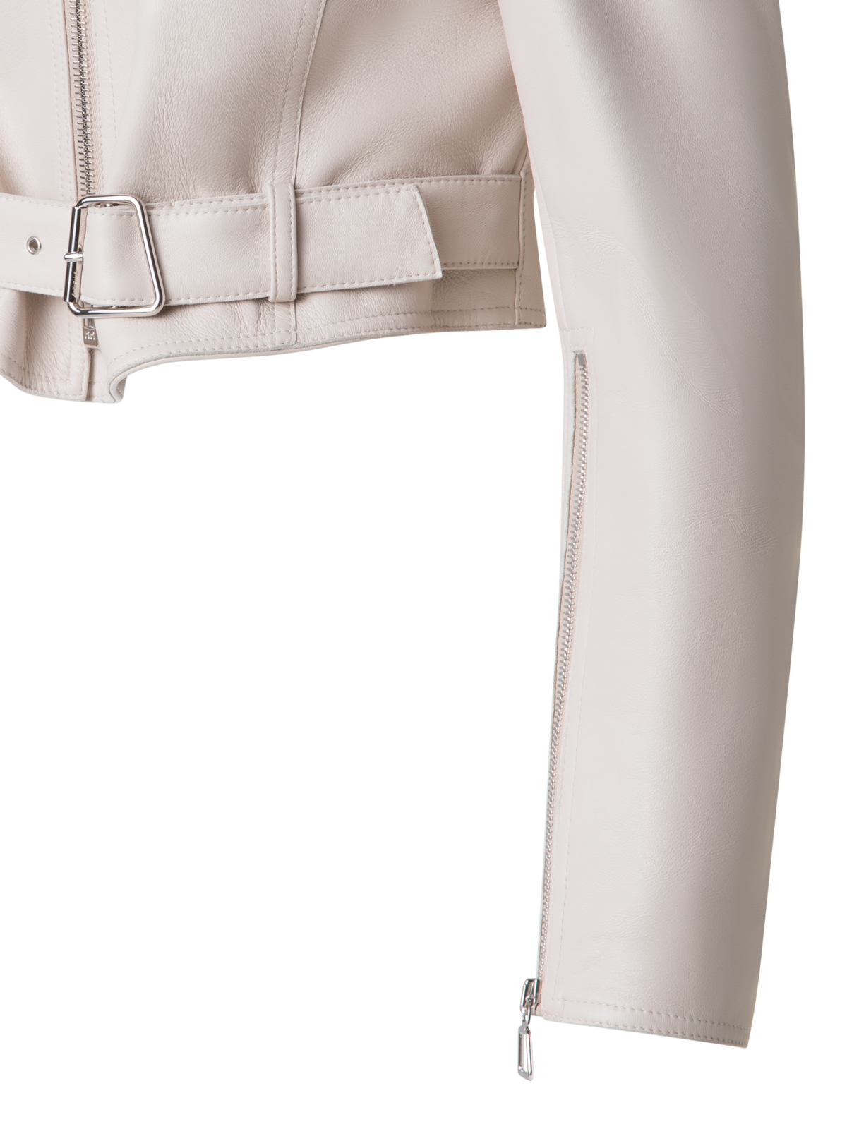 Designer Cropped Leder-Bikerjacke - Grau - Beige