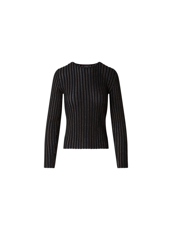 Designer Woll-Seiden-Pullover mit Lurex-Streifen - Schwarz - Bunt - Gold