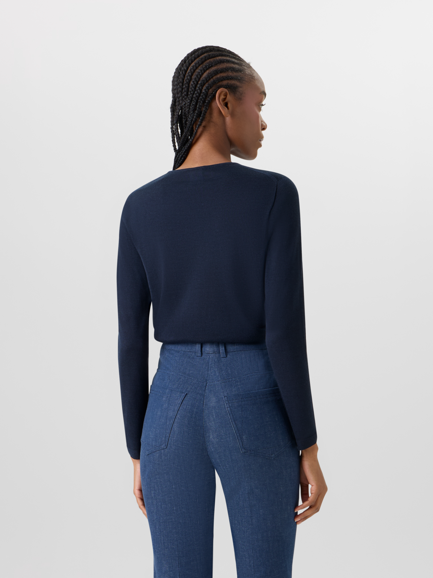 Designer Langärmeliger Strickpullover aus Kaschmir-Seide - Blau 