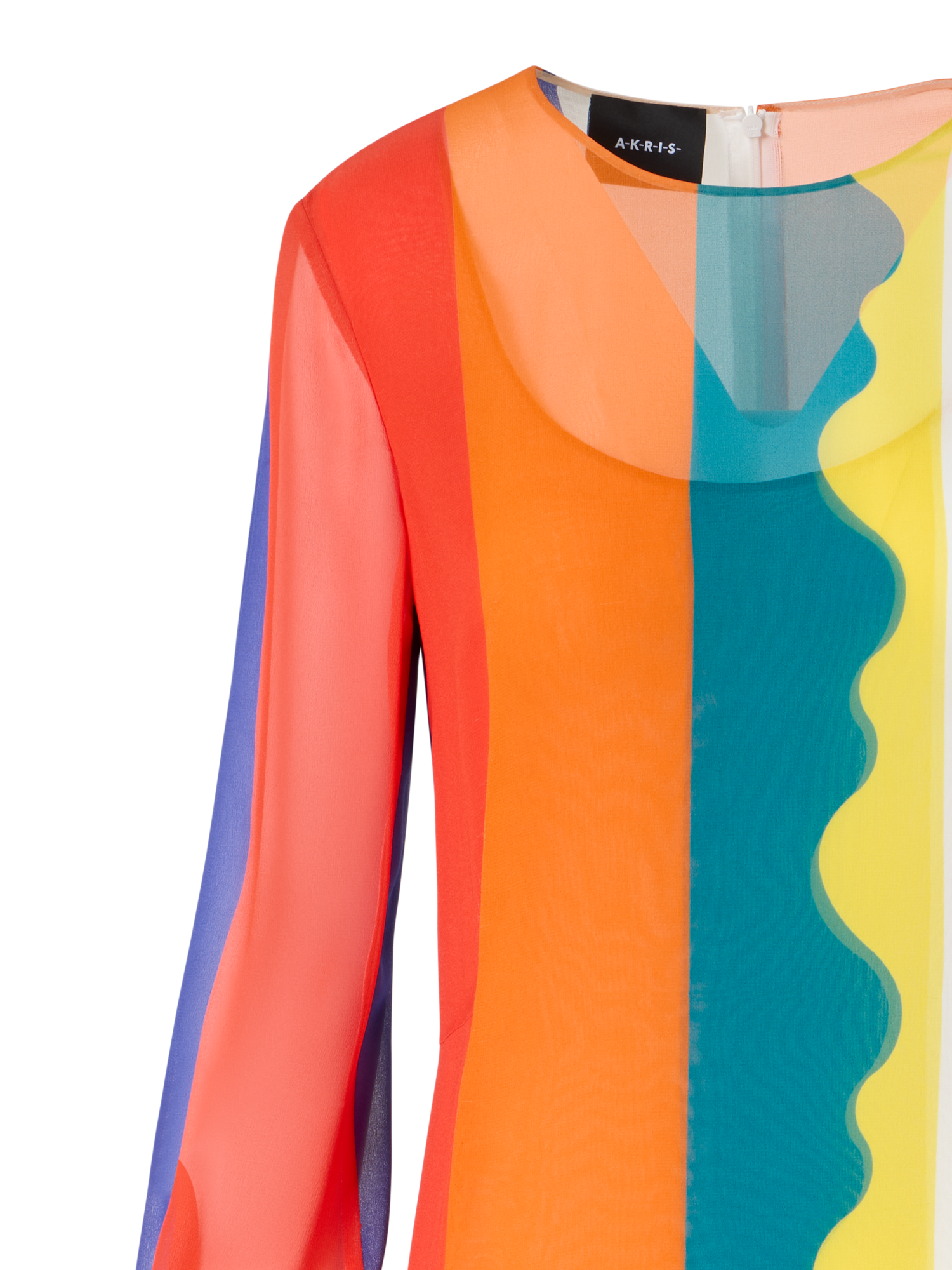 Designer Langes Seidenkleid mit Paravent-Druck - Bunt