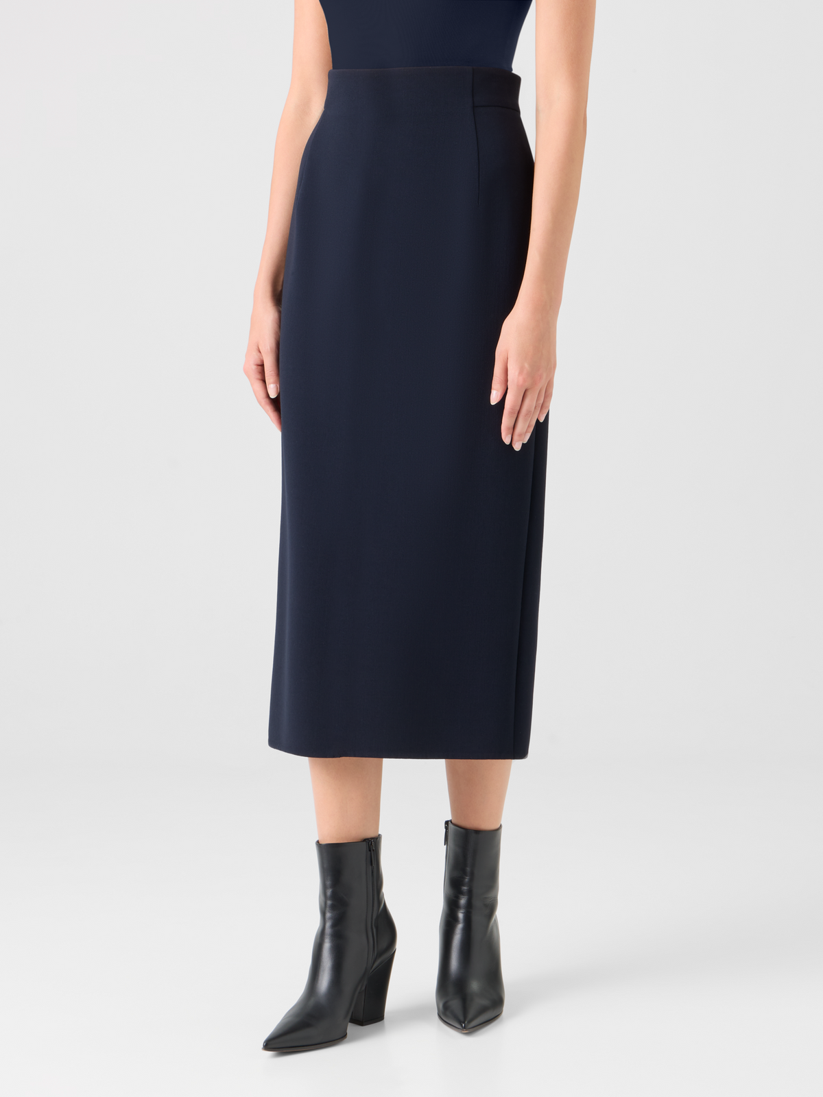 Designer Bi-Stretch Double-Face Midi-Bleistiftrock aus Wolle - Schwarz #editorial
