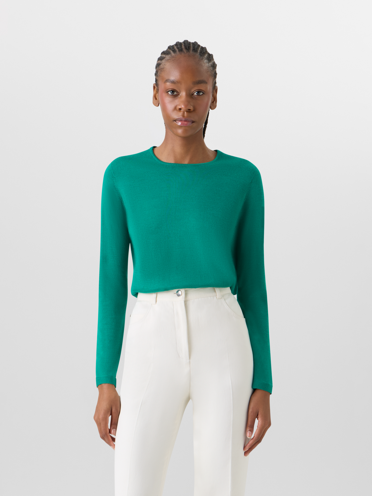 Designer Langärmeliger Strickpullover aus Kaschmir-Seide - Grün #editorial