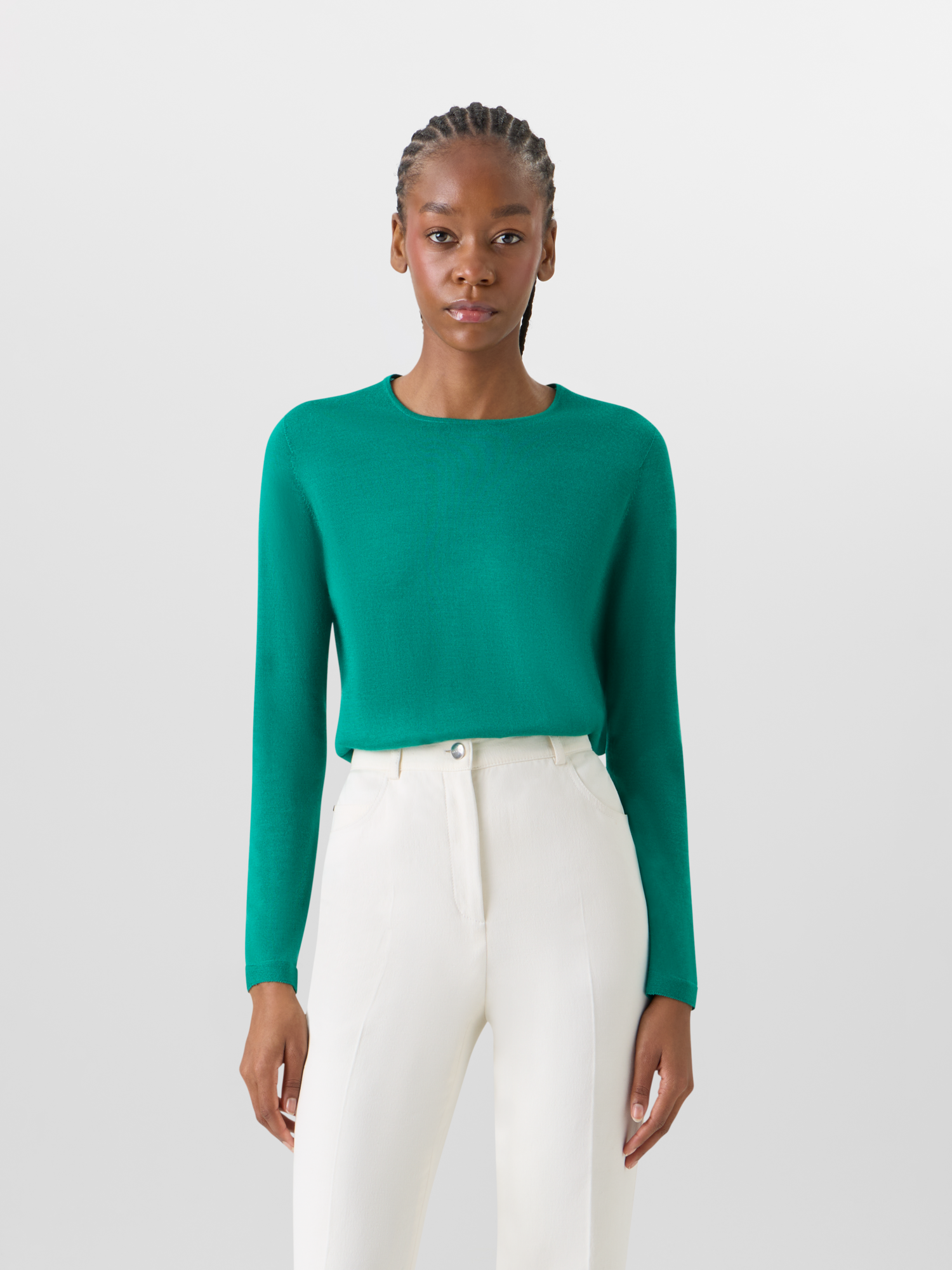 Designer Langärmeliger Strickpullover aus Kaschmir-Seide - Grün 