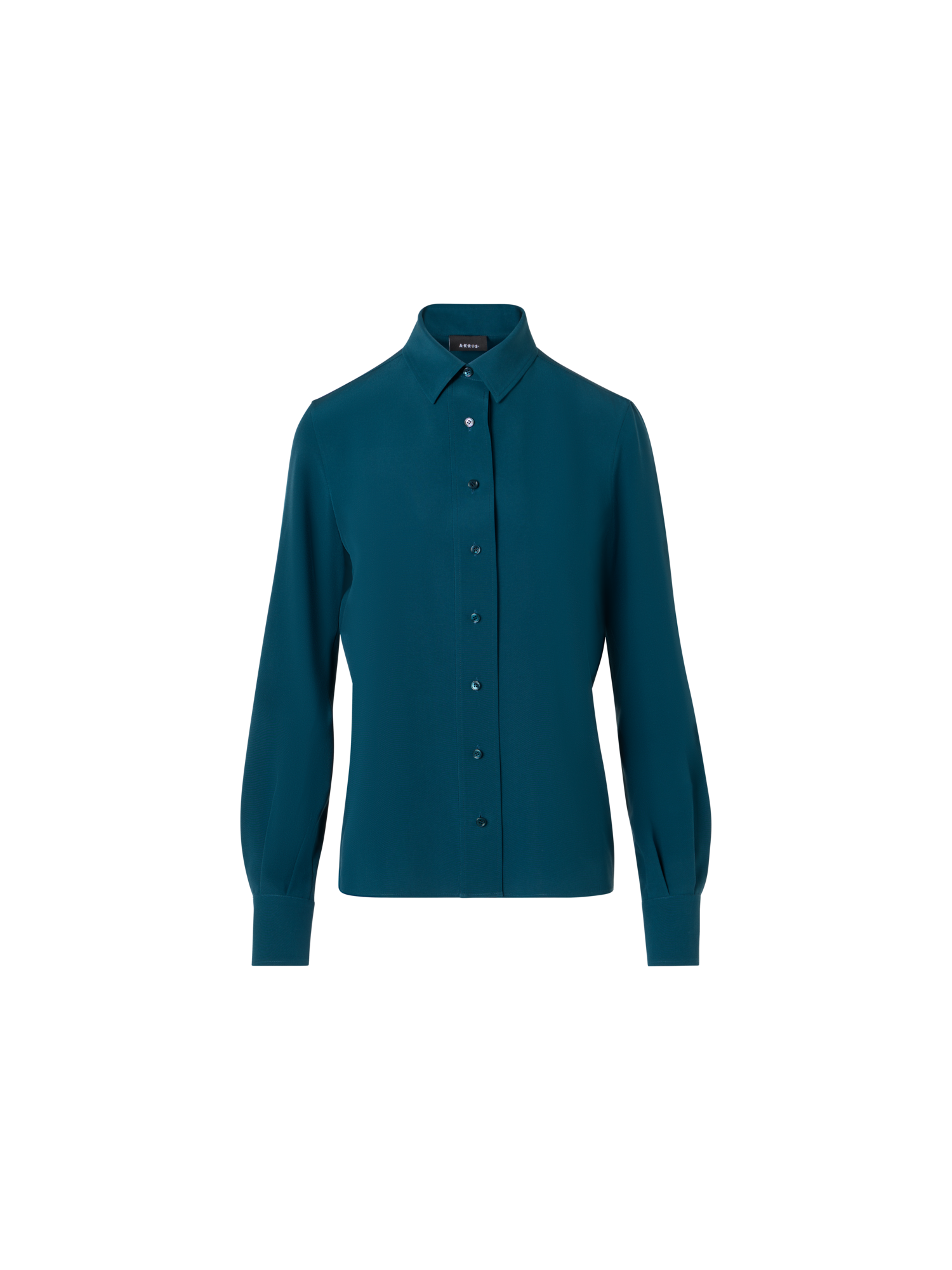 Designer Langärmelige Tunikabluse aus Seidenkrepp - Blau