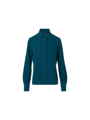 Designer Langärmelige Tunikabluse aus Seidenkrepp - Blau