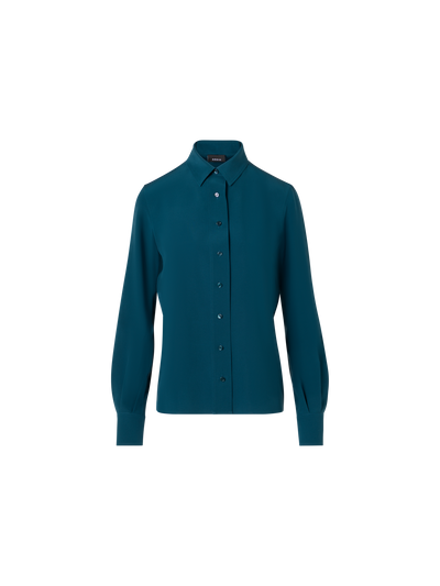 Designer Langärmelige Tunikabluse aus Seidenkrepp - Blau