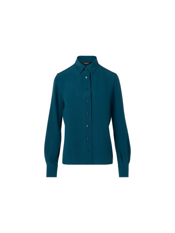 Designer Langärmelige Tunikabluse aus Seidenkrepp - Blau