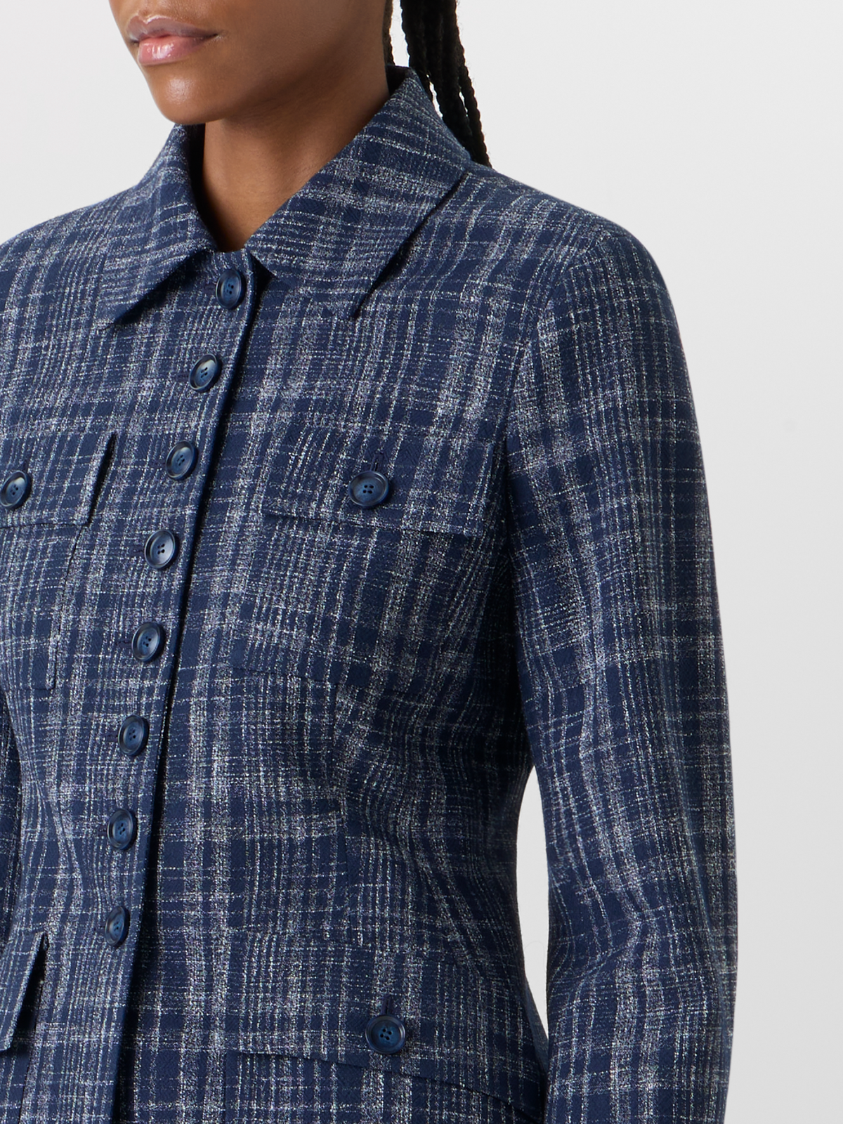 Designer Delia Jacke aus Woll-Viskose-Tweed - Blau #editorial