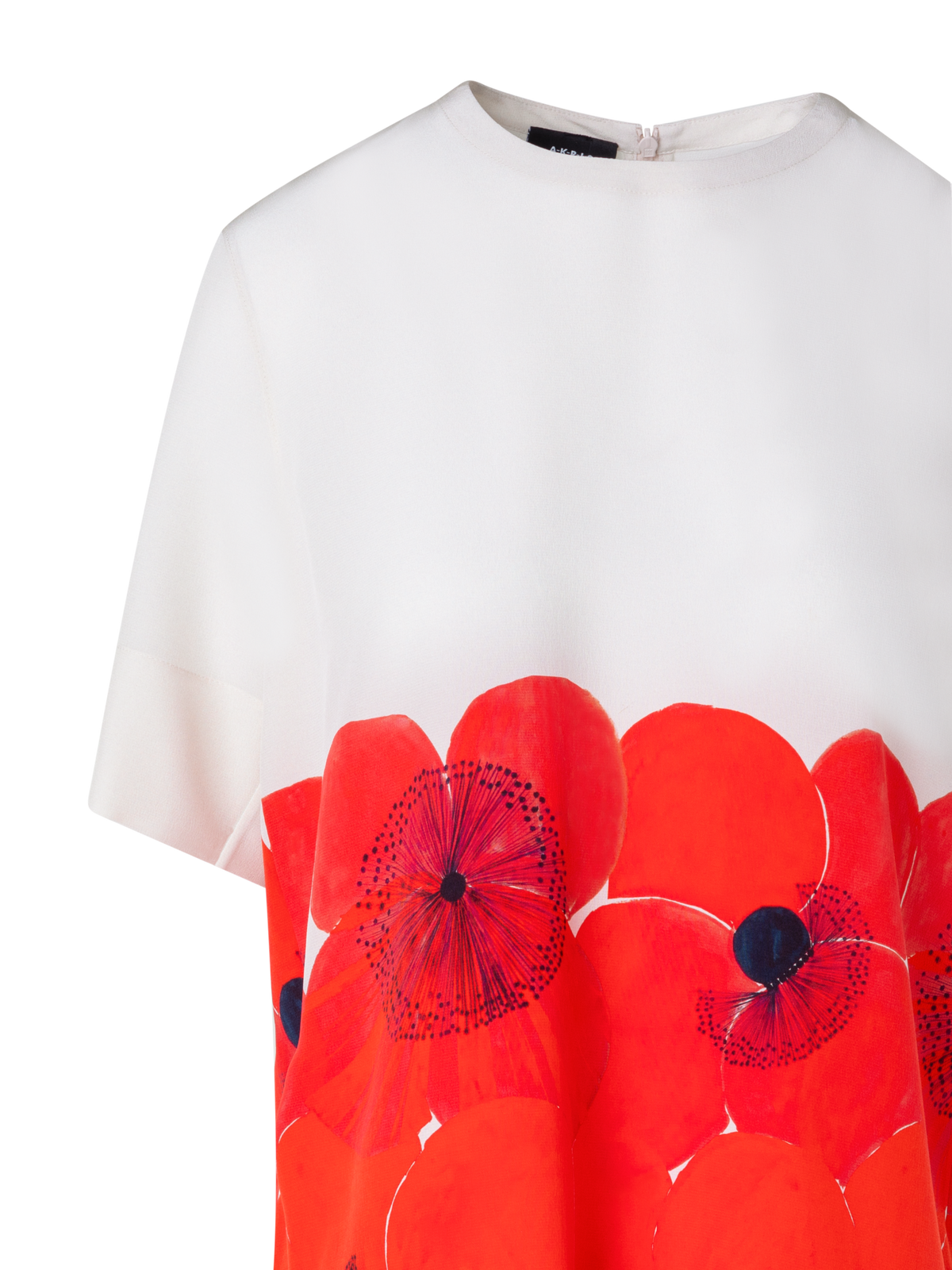 Designer T-Shirt-Bluse aus Seide mit Poppy Druck - Rot