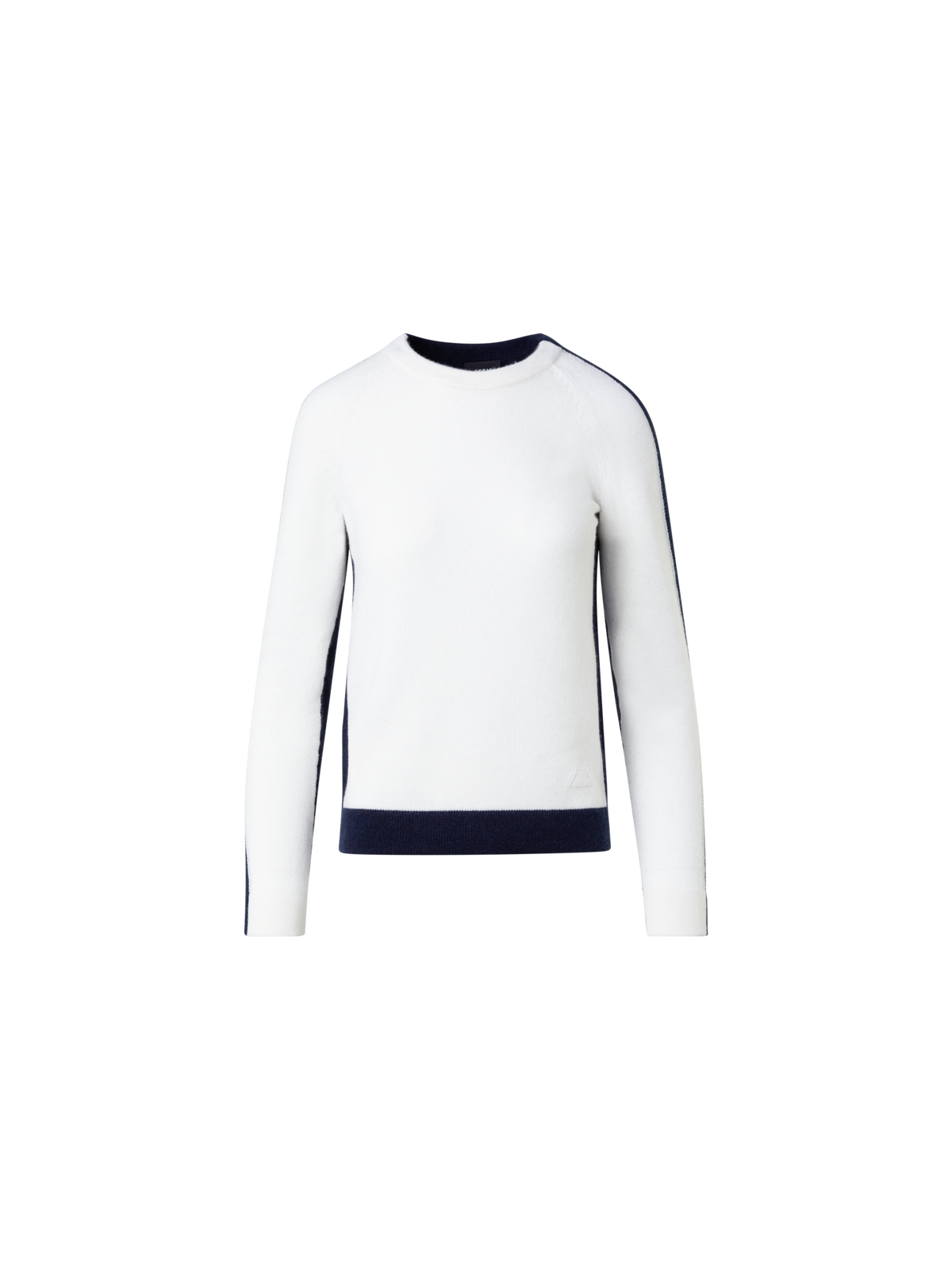 Designer Zweifarbiger Pullover aus 100% Kaschmir - Dunkelblau - Ecru - Weiss