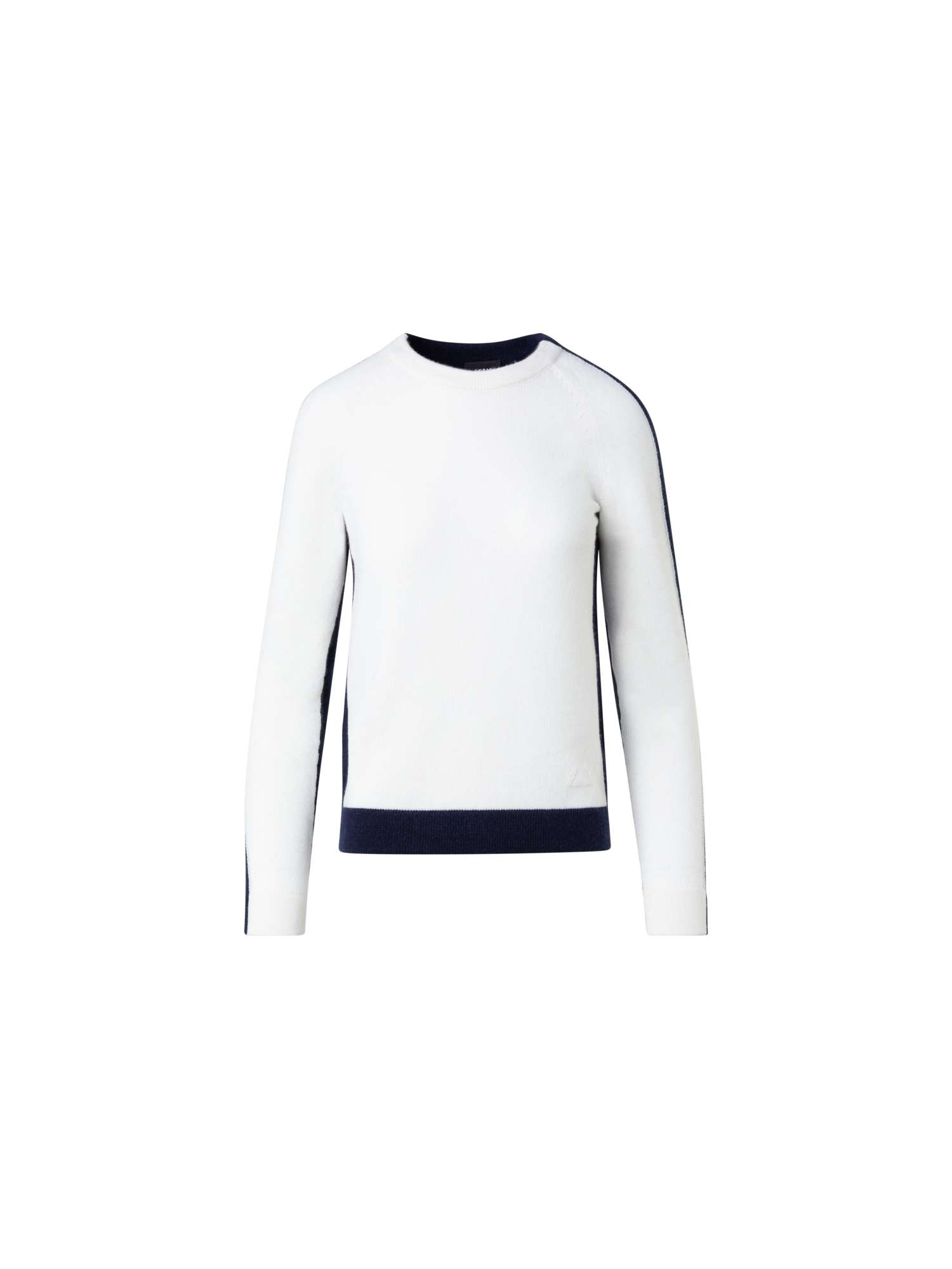Designer Zweifarbiger Pullover aus 100% Kaschmir - Dunkelblau - Ecru - Weiss