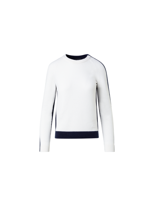 Designer Zweifarbiger Pullover aus 100% Kaschmir - Dunkelblau - Ecru - Weiss