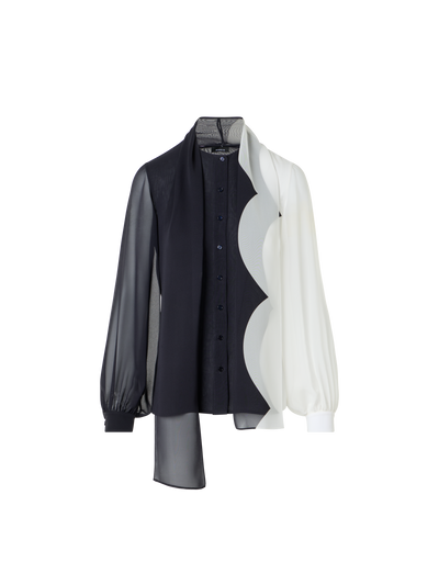 Designer Seidenbluse mit Volumenärmeln - Bunt