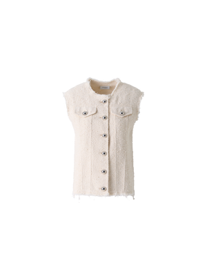 Designer Oversize-Weste aus Sommer-Bouclé-Baumwolle - Ecru