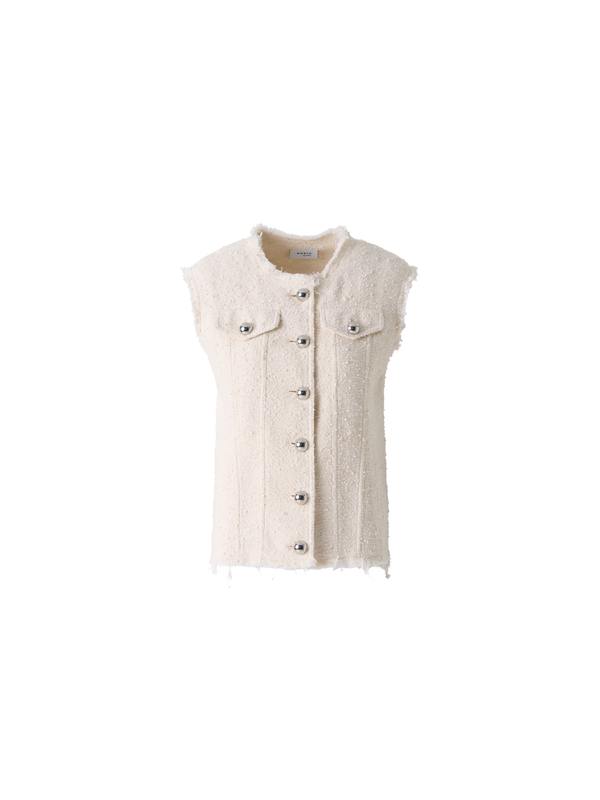 Designer Oversize-Weste aus Sommer-Bouclé-Baumwolle - Ecru