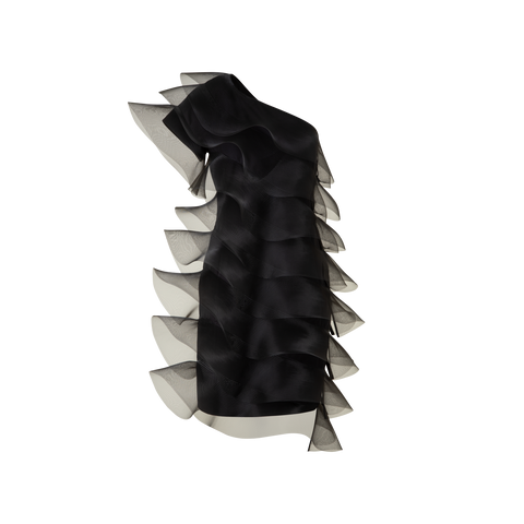 Cotton Silk Cocktail Dress with Waves