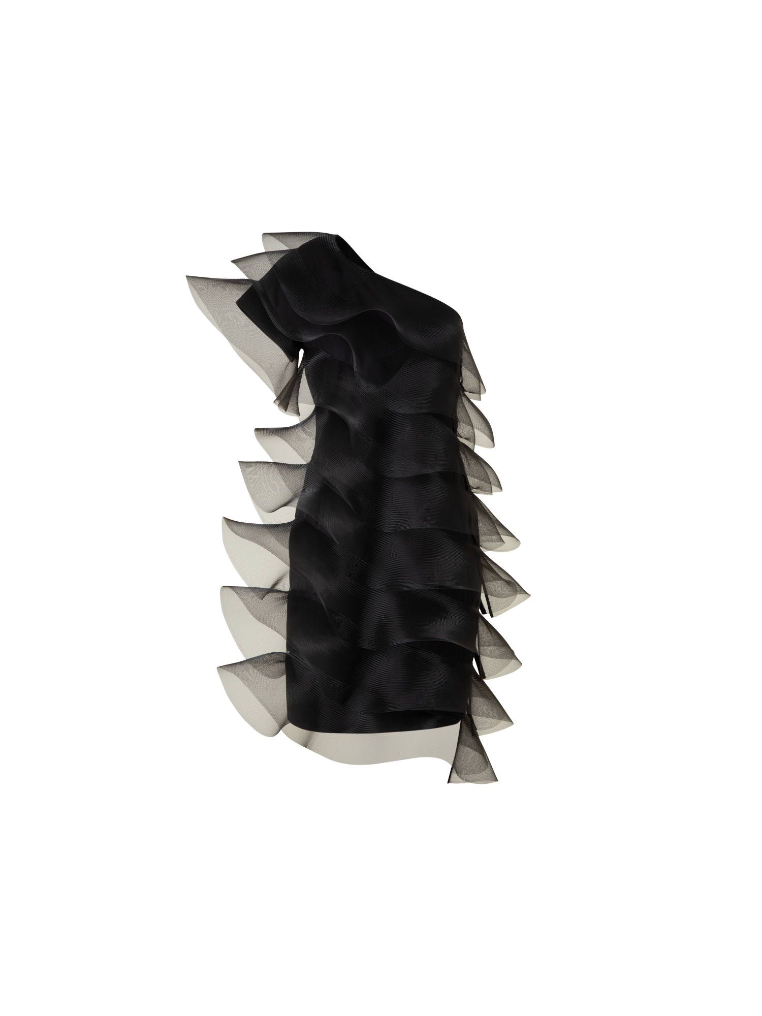 Designer Baumwoll-Seiden-Cocktailkleid mit Wellen - Schwarz