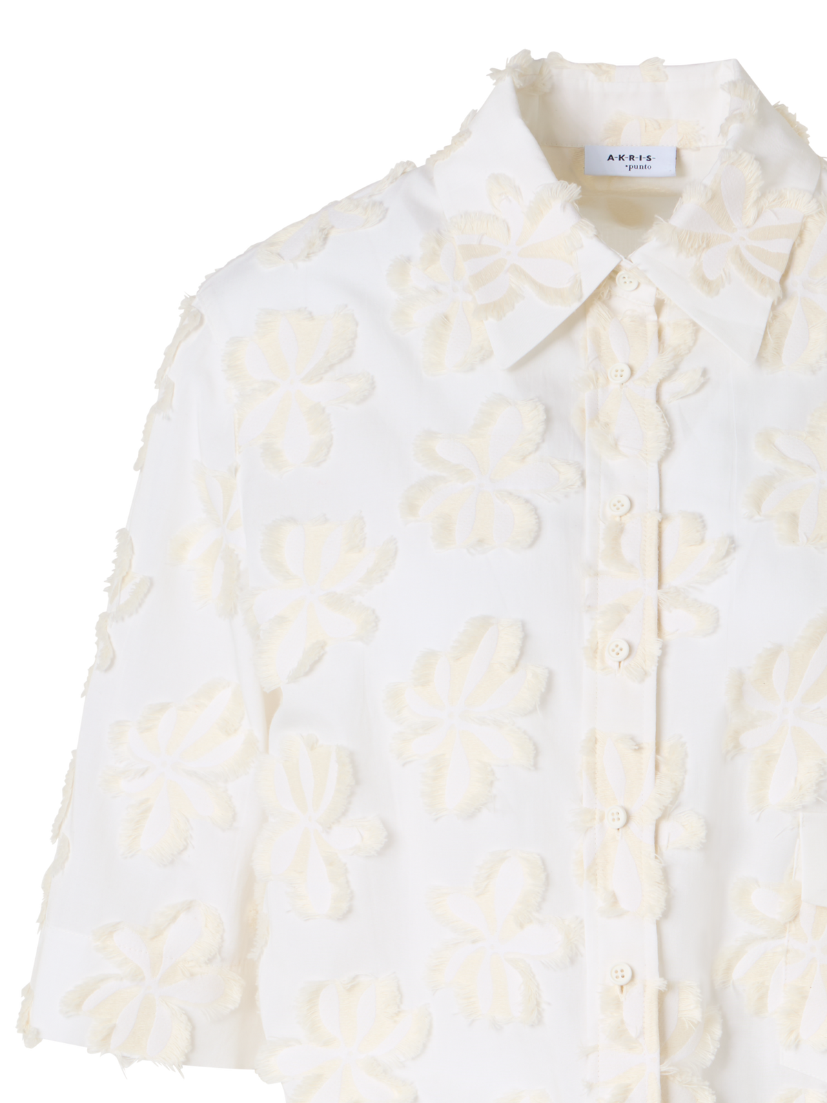 Designer Boxy-Hemdbluse aus 3D-Flower-Jacquard - Ecru