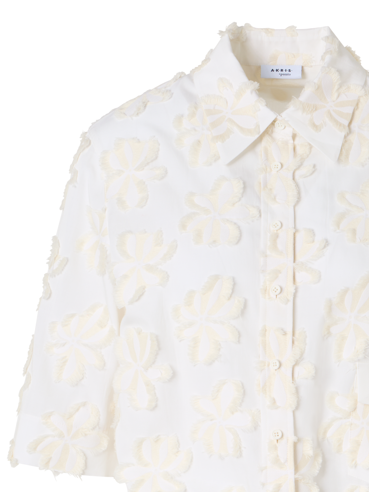 Designer Boxy-Hemdbluse aus 3D-Flower-Jacquard - Ecru