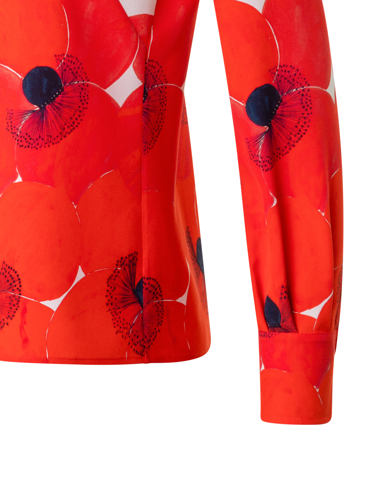 Designer Seiden-Crêpe-Bluse mit Poppy Druck - Bunt - Rot